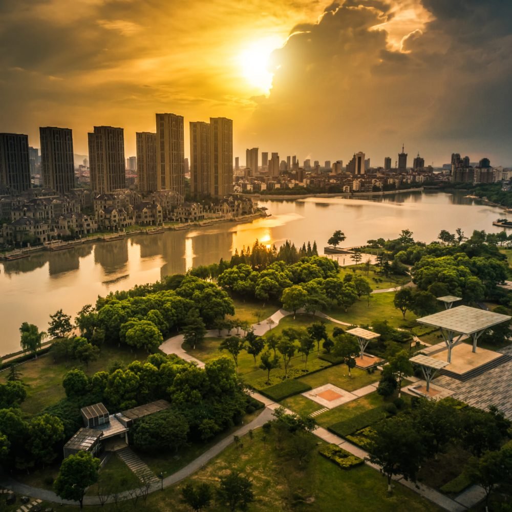 The city sunset